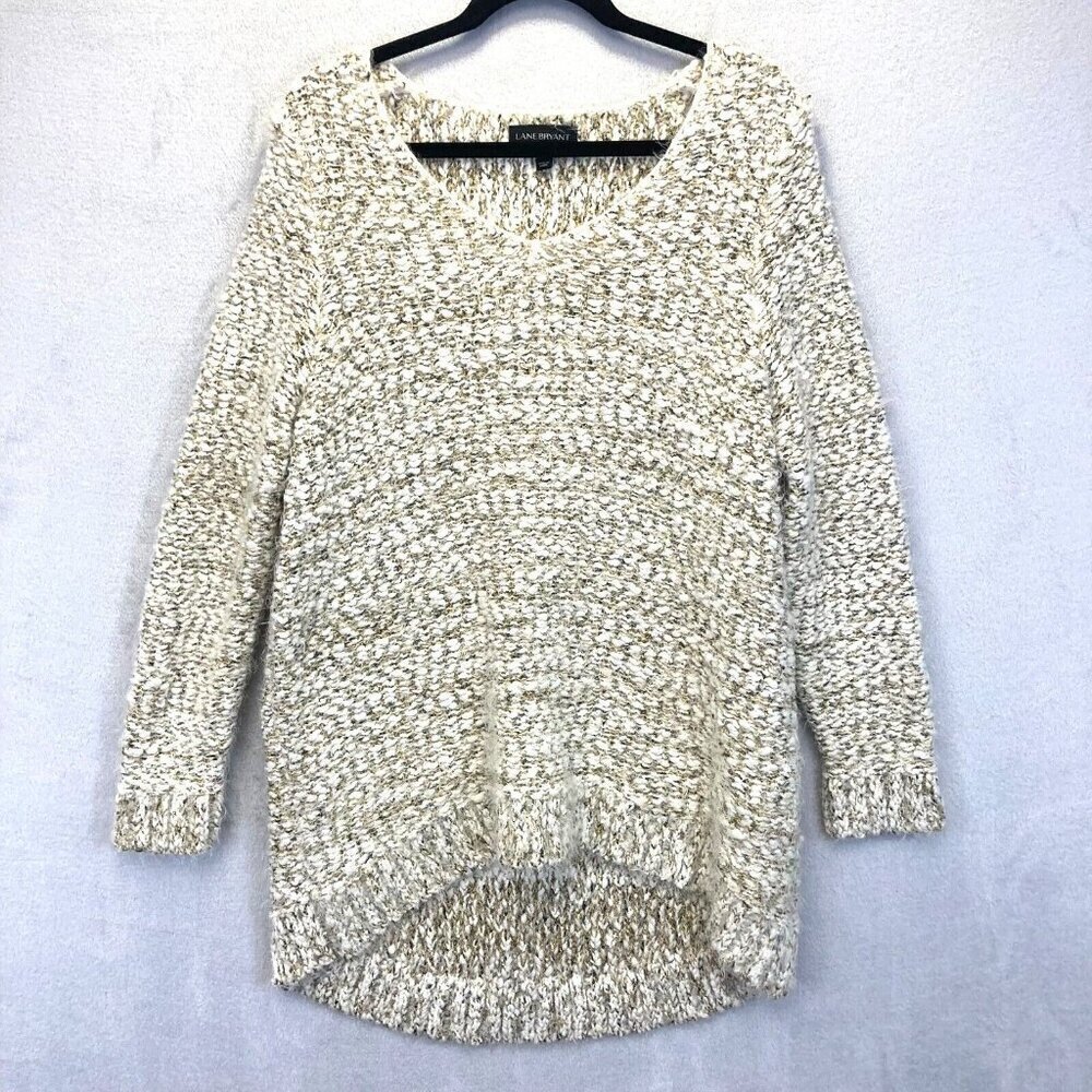 Lane Bryant Gold Sparkly Chunky Knit Sweater Womens 14/16 Holiday Tunic High Low